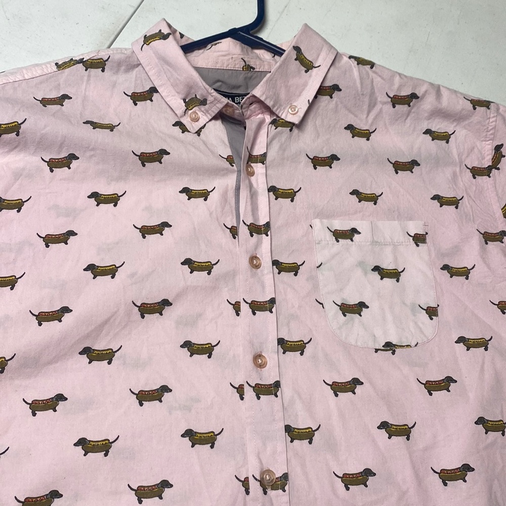 Alpha Bet XL Short Sleeve, Hot Dog Button Shirt